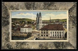 Zürich, Ortsansicht mit Grossmünster
