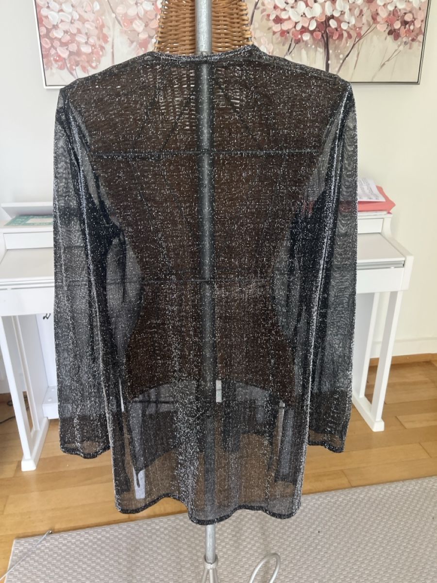 Jacken: Glitzer Strickjacke lang, Silber, transparent, M/L – Gebraucht aus Solothurn von Bobesch08 3