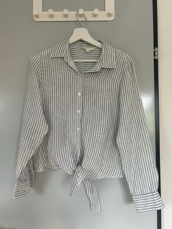 H&M Leinen Bluse weiss grau gestreift, langärmlig, XS