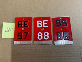3 Velo Nummern BE 1987 / 1988 und BS 1988