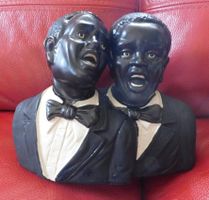Skulptur 2 schwarze Sänger, 23 x 12 cm H 19 cm