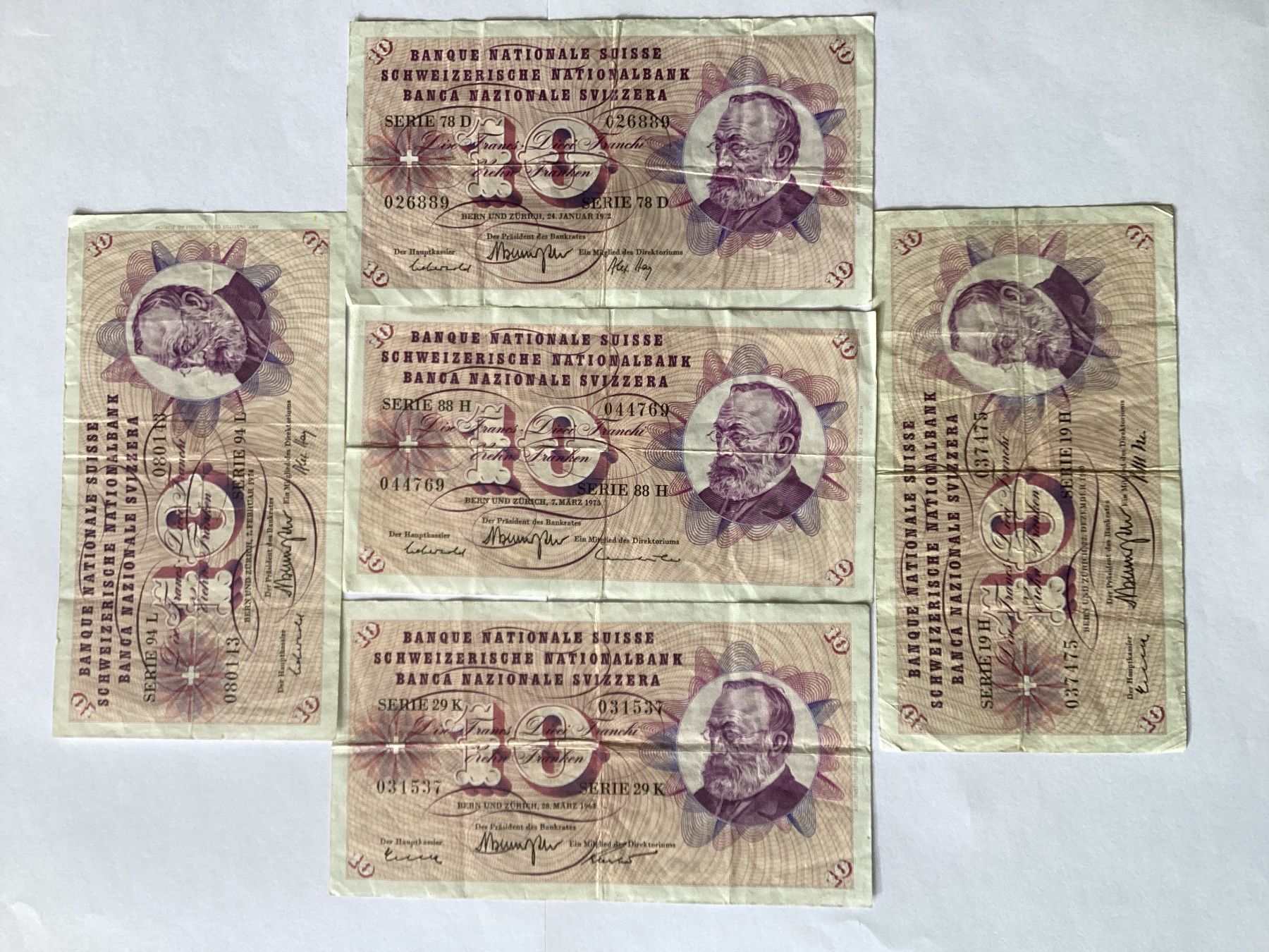 Billets de banque: 5 Schweizer 10 Franken -Banknoten – D'occasion à Buchs SG par Racesnail