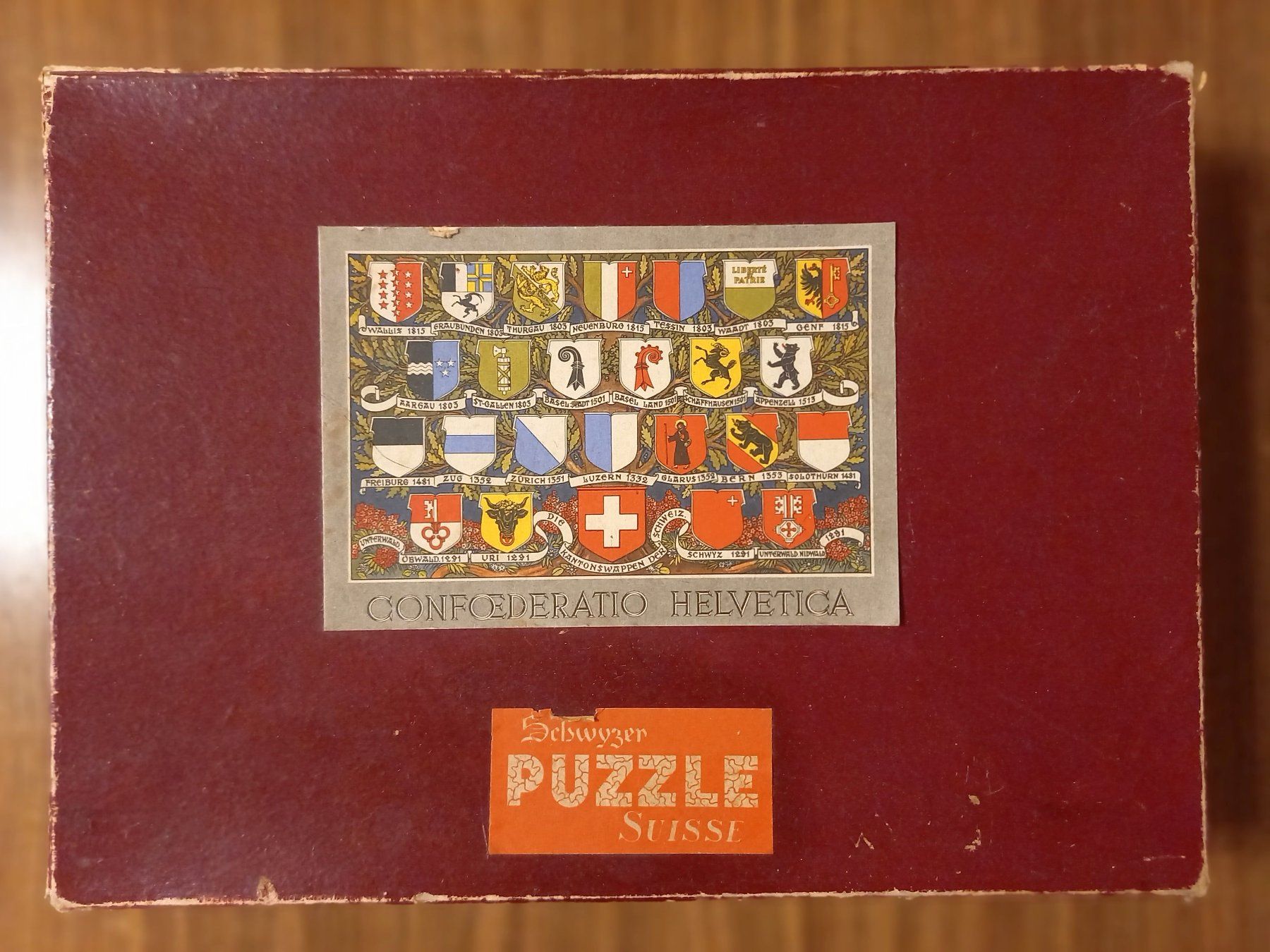 Puzzle: Schweizer Kantonswappen "Schwyzer Puzzle" Confoederatio, alt – Usato da Pfäffikon ZH venduto da Zimizami