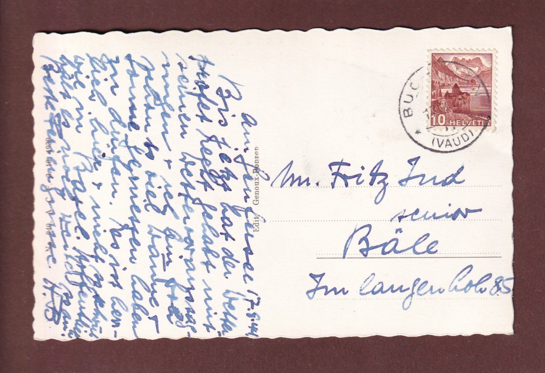 Cartoline postali: BUCHILLON - Les Bois Chamblard - 1944 – Usato da Pully venduto da nicecards-shop 1