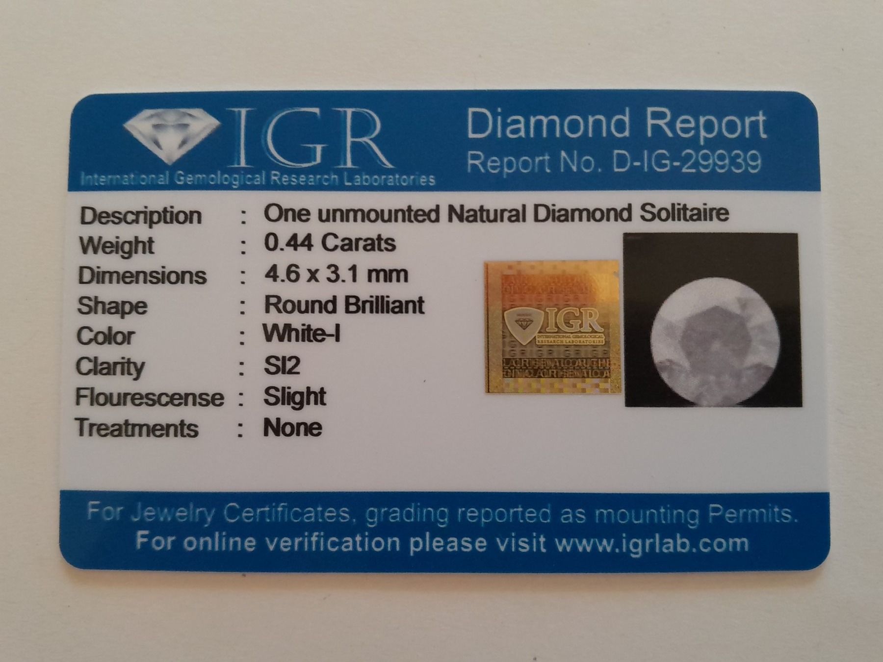 Pietre preziose: 0.44 cts. CERTIFIED Diamond SI2 White-I – Usato da Aarau venduto da Reto_BA_01 3
