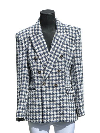 🍂🍁.ZARA Tweedblazer, Gr. L , Blau-Weiss kariert, klassisch