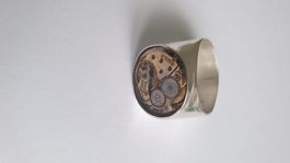 Silberring mit mechanischen Uhrwerk hand made