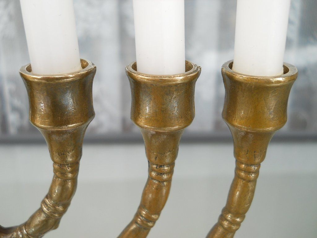 Portacandele: 24,5cm Original jüdischer David Messing Kerzenständer MENORA – Usato da Ostermundigen venduto da eschbe 3