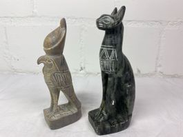 Alte Ägyptische Statuen: Horus & Bastet, Steinfiguren