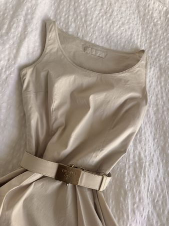 Prada Beige Belted Fit and Flare Dress