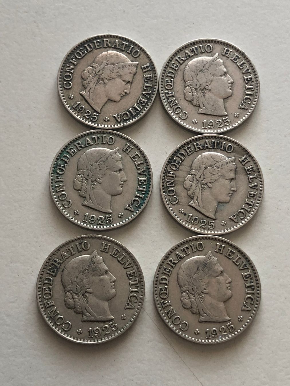 Tutti le monete: Lot mit 6 Stk. 5 Rp. 1925 – Usato da Schötz venduto da Odpa