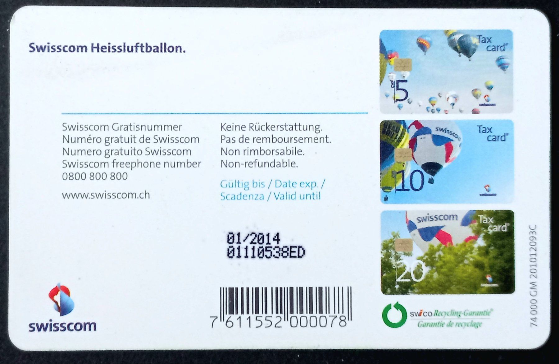 Swisscom Schede telefoniche: Taxcard - Swisscom Ballon - CH – Usato da Niederuzwil venduto da lubimaja 1