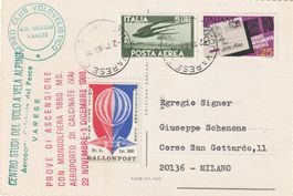 Italien Ballonpostkarte 1969 mit Vignette