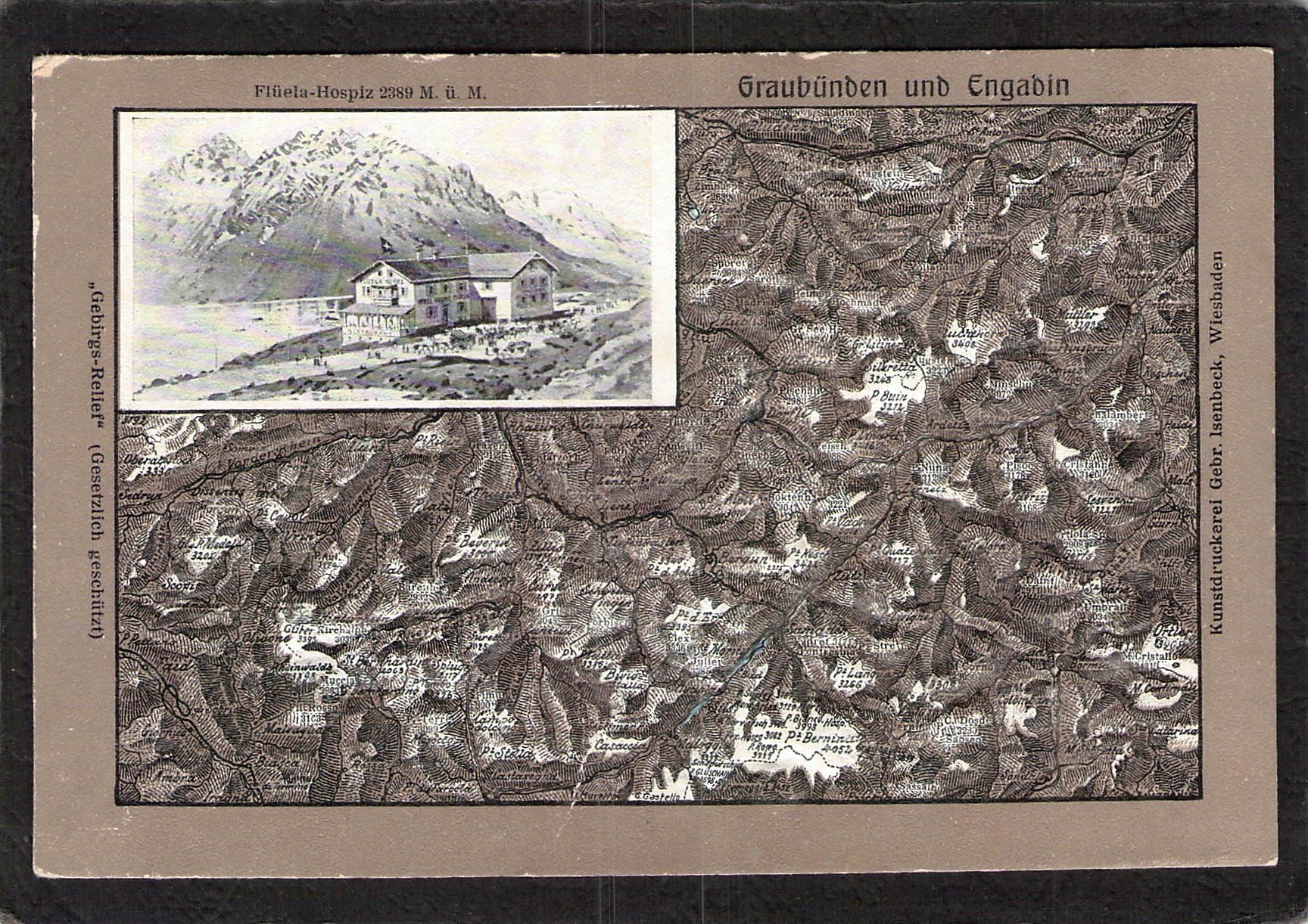 Ansichtskarten: Reliefkarte : Flüela - Hospiz – Gebraucht aus Reichenburg von Pipo-67