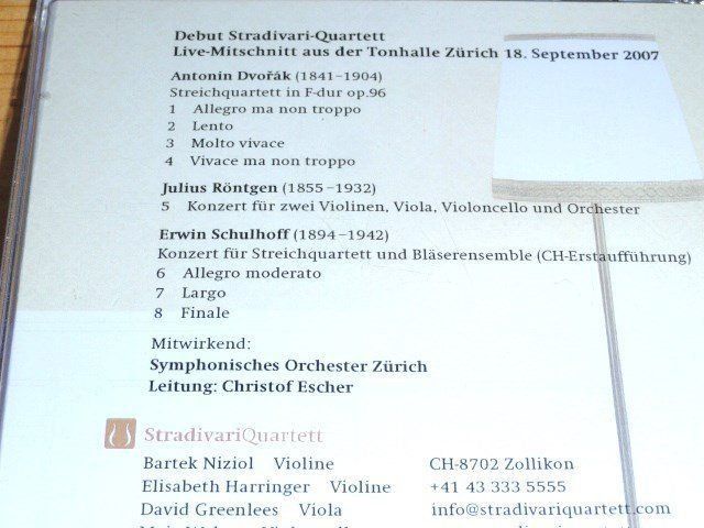 CD: Stradivari - Erwin Schulhoff, Julius Röntgen, Antonin Dvorak – Usato da Unterbäch venduto da niquz 2