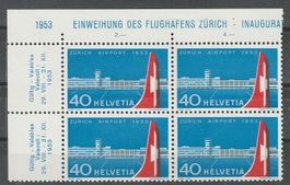 313 Postfrischer Viererblock Zürich Airport 1953 Kat. 36.-