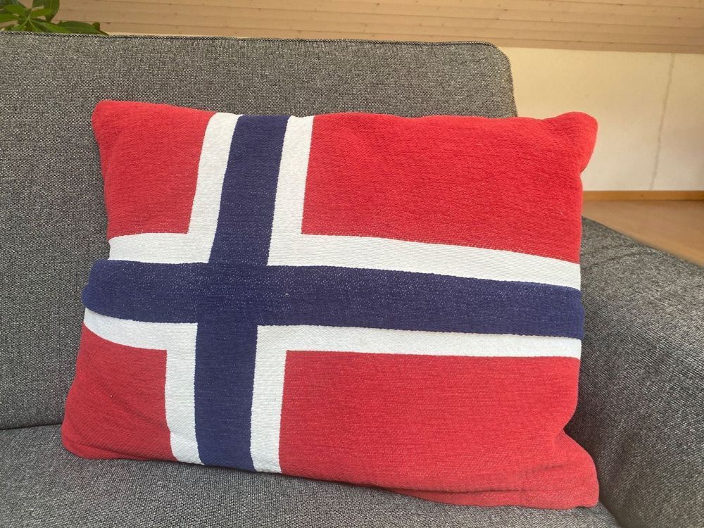 Trendation - Norwegen Geschenke Kissen Flagge Nordkap Elch Norway Dekokissen mit Füllung 40x40