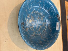 00153 Vintage Emaille Schüssel blau marmoriert, Ø 39cm,