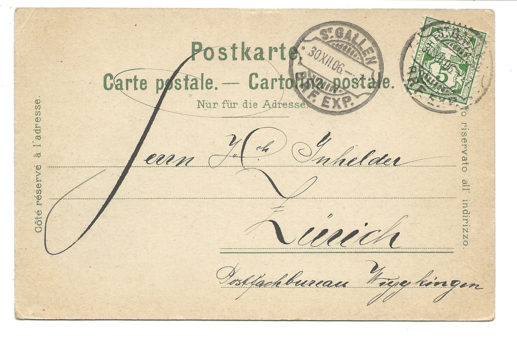 Ansichtskarten: St. Gallen - Rosenbergstrasse - Washington - Tram - 1906 – Gebraucht aus Engelburg von Cartophil 1