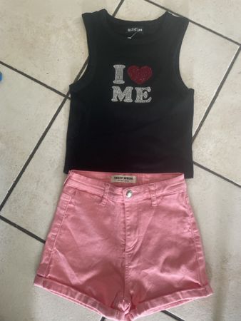 Cooles Sommer Set: Glitzer Top & Rosé Shorts Gr. XS/34Neu