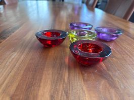 5 Teelichthalter violett/gelb/ rot