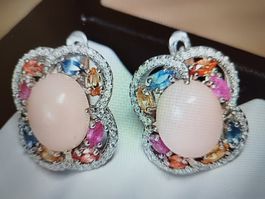 Natural Pink Opal, Sapphire OHRRINGE.