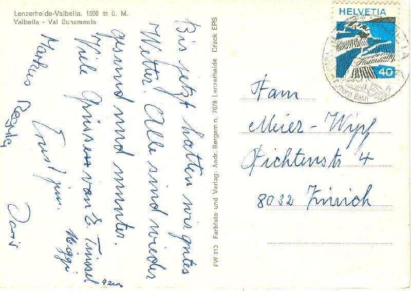 Cartoline postali: Lenzerheide + ca. 1980 – Usato da Emmenbrücke venduto da teestube 1