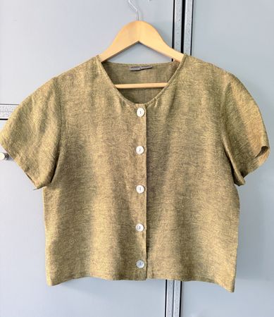 Leinen Seide Bluse Gr. M| schimmernd Olivgold