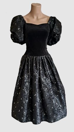 Cocktailkleid Abendkleid Gothic WGT schwarz silber Vintage S