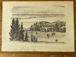 ✏️ Original Lithographie E. Schlatter Arenenberg +Salenstein