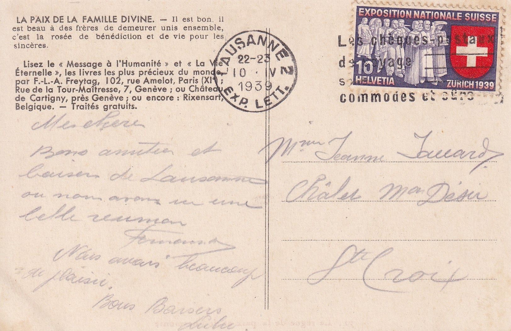 Cartes postales: chateau de Cartigny – D'occasion à Ste-Croix par Atir44 1