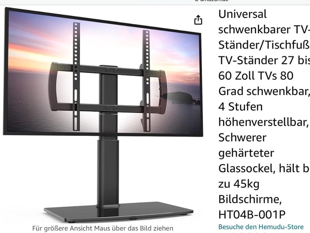 Universal TV‑Ständer Höhen‑ & Schwenkbar – Für 43 Bis 85 Zoll Fernseher Bis 50kg (mit Glasbasis)