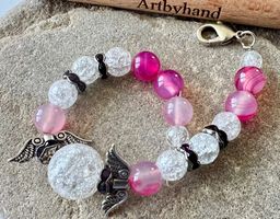 Bergkristall-Achat-Armband mit Engelsflügeln & Silber Unikat