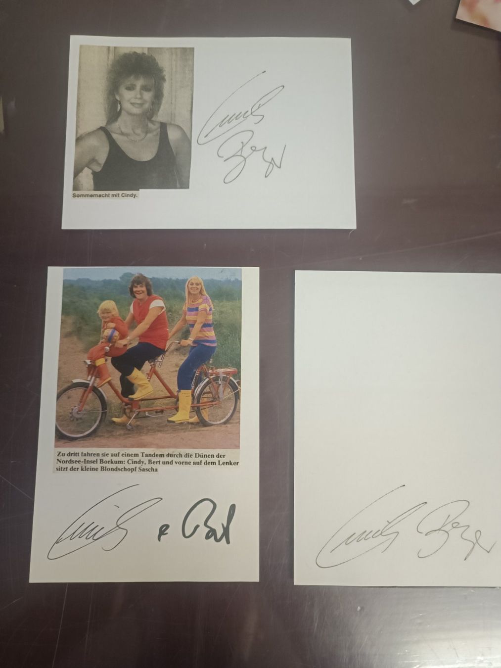 Autografi: Cindy Berger / Bert - 3x handsigniert - 80er Jahre – Usato da Menziken venduto da Artographs