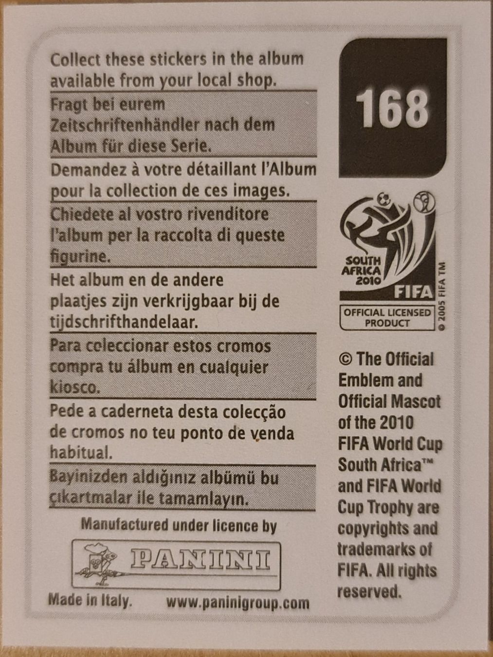 Panini Carte collezionabili: Panini WM 2010 Nr. 168 – Nuovo (secondo la descrizione) da Dintikon venduto da Prime-shop 1