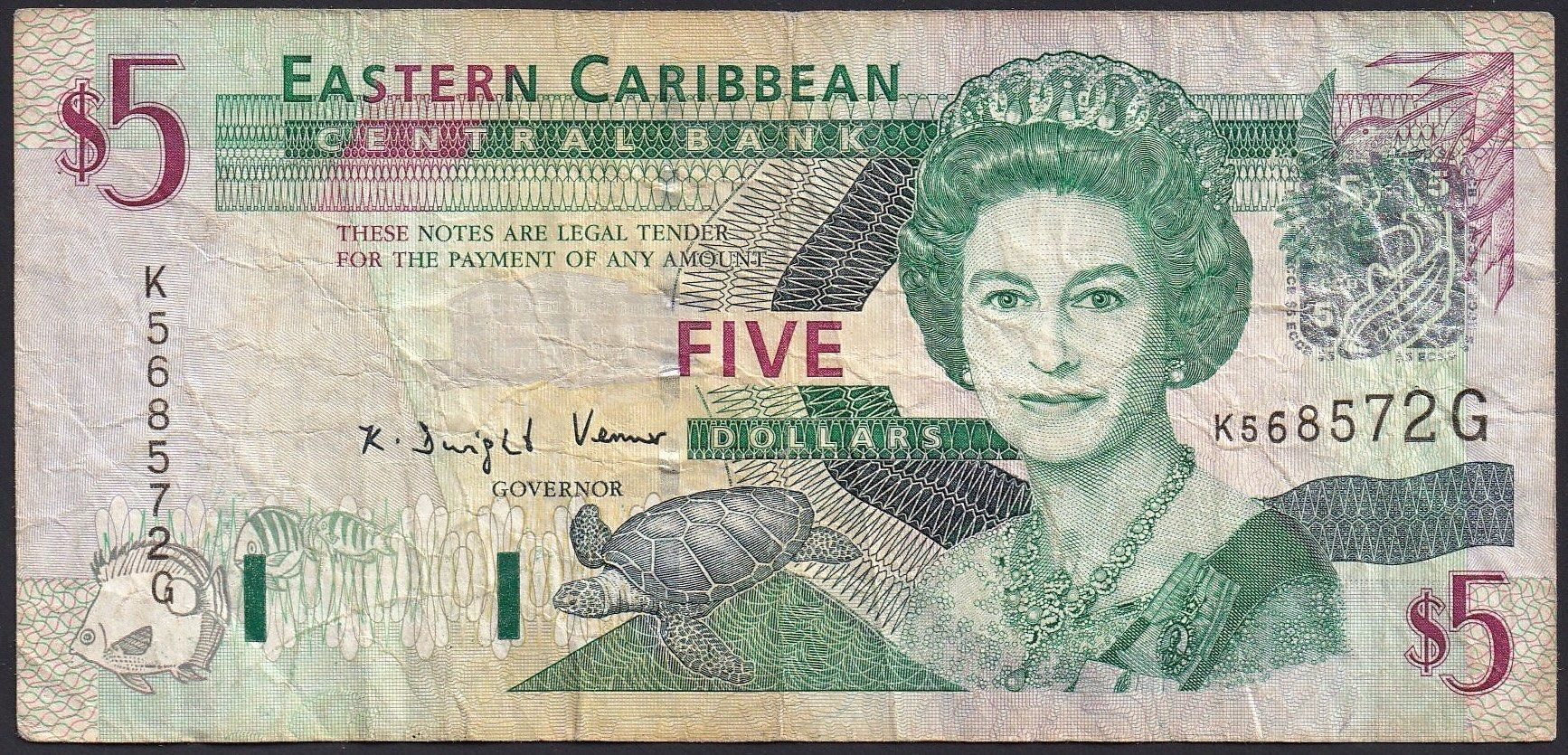Banknoten: Grenada Eastern Caribbean Staates 5 Dollars 2003 – Gebraucht aus Brugg AG von banknoten_muesli