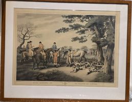 Lithographie ancienne représentant une chasse au lièvre no 2