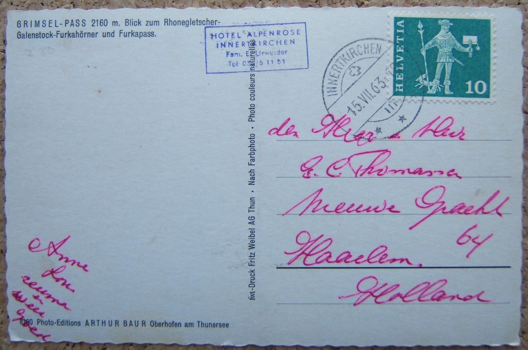 Ansichtskarten: AK GRIMSEL-PASS MIT POSTAUTO 1963 – Gebraucht aus Brunnen von Nonne04 1