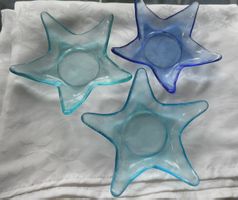 3x bougeoirs étoiles en verre bleu mer