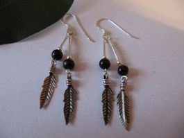 Schöner Indianer Ohrringe hübsch verarb.  Ohrschmuck Onyx