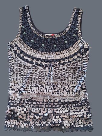 Elegantes Pailletten-Top –  Silber / Anthrazit G-S – NEU