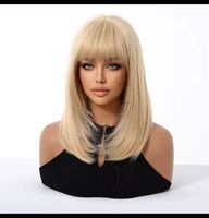 Blonde Perücke mit Pony – Glatt, 35 cm, Synthetik (NEU) 