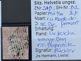 Seltene STRUBEL-MARKE Znr. 24B.b, Signiert + Befund Hermann