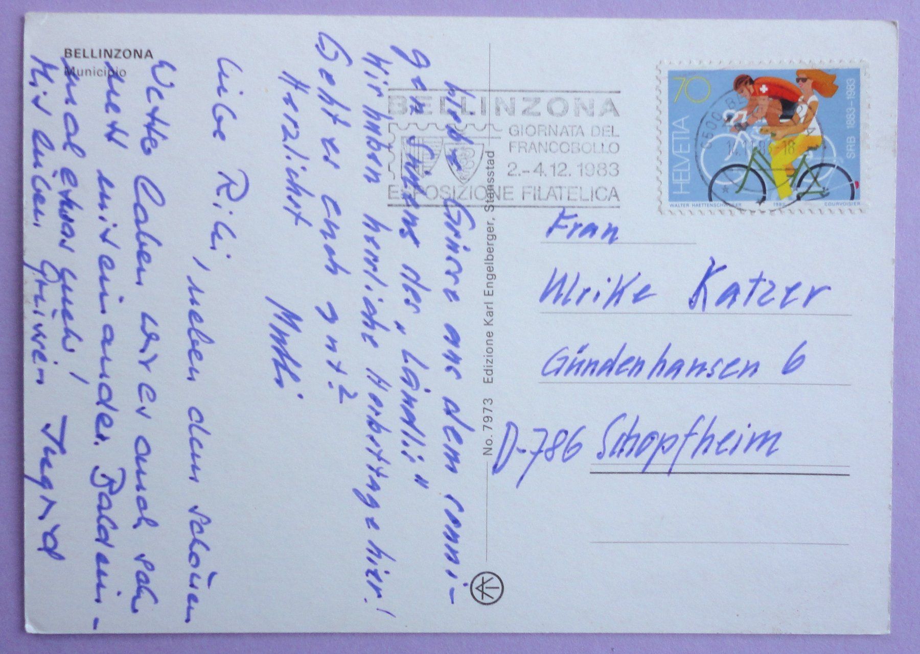 Cartoline postali: Bellinzona, Municipio – Usato da Fétigny venduto da Billy2miny 1