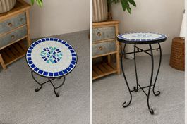 Table d’appoint ronde en mosaïque – fer forgé