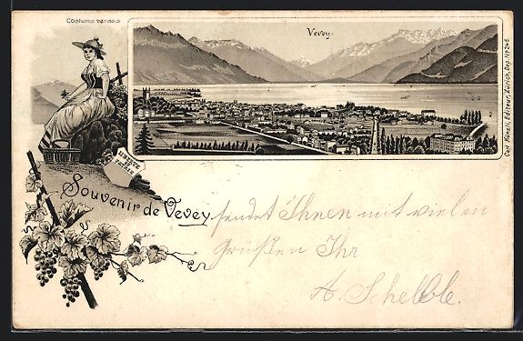 Cartes postales: Litho Vevey, Vue generale, Costume vando – D'occasion à Berlin par bartko-reher