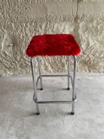 Roter Vintage Moumoute Plüschhocker aus Frankreich