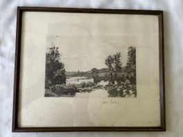 Signierte Radierung von Julias Müller - Landschaft mit See!
