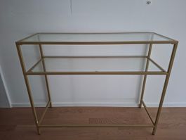 Konsolentisch Metallgestell Glasböden goldfarben 2 Böden