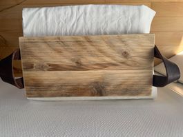 Holztablett mit Lederhenkeln massiv  neu